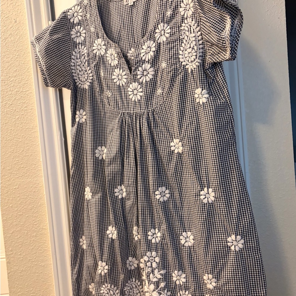 Embroidered Black & White Gingham Dress - Picture 2 of 7